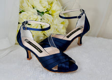 Load image into Gallery viewer, Navy Satin Bridal Sandals: Handmade Kitten Heel Wedding Shoes  • UK6/US8.5
