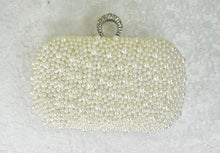 Load image into Gallery viewer, Ivory Bag with Silver Hardware Pearl Clutch Bag - IN STOCK
