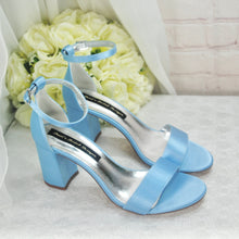 Load image into Gallery viewer, Bridal White Wedding Sandals: Block Heel Custom Colour Shoes for Bride, Bridesmaids
