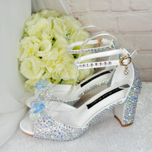 Load image into Gallery viewer, Sparkling Cinderella Wedding Shoes, Swarovski Crystal Block Heel Shoe, Custom Bridal Sandals
