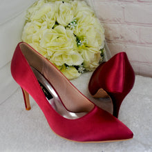 Load image into Gallery viewer, Burgundy Red Satin Heel &amp; Clutch Set: Handmade Wedding Shoes
