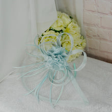 Load image into Gallery viewer, Peppermint Green Fascinator Hat and Matching Evening Clutch Bag
