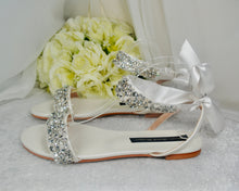 Load image into Gallery viewer, Ivory Crystal &amp; Pearl Bridal Flat Sandals - UK7 - Ready to Dispatch
