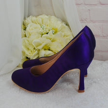 Load image into Gallery viewer, Purple Satin Bridal Shoes - Handmade Round Toe High Heels with Extra Padded Soles • UK4/US6.5

