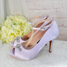 Load image into Gallery viewer, Bridal Satin Shoes – Lilac Peep Toe Platform Heels with Cushioned Insoles UK8/US10.5
