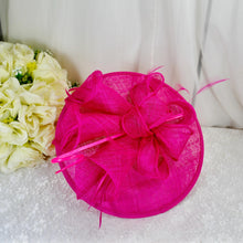 Load image into Gallery viewer, Fuchsia Satin Fascinator and Clutch Bag Set: Handmade Wedding Outfit
