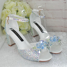 Load image into Gallery viewer, Sparkling Cinderella Wedding Shoes, Swarovski Crystal Block Heel Shoe, Custom Bridal Sandals
