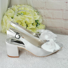 Load image into Gallery viewer, Ivory Satin Slingback Block Heel Bridal Shoes – UK 3 – Ready to Dispatch
