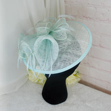 Load image into Gallery viewer, Mint Green Wedding Fascinator Hat &amp; Clutch Bag Set: Handmade Bridal Accessories
