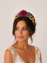 Load image into Gallery viewer, 3D Bright Floral Embroidered Headband: Flower Wedding Crown
