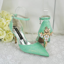 Load image into Gallery viewer, Green Shimmer Bridal Shoes – UK 3 – Ready to Dispatch

