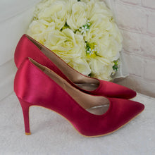 Load image into Gallery viewer, Black Satin Pointed Toe Stiletto Court Shoes: Custom Colours
