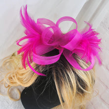 Load image into Gallery viewer, Handmade Fuchsia Pink Satin Bridal Set: Heels, Clutch &amp; Fascinator
