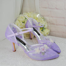 Load image into Gallery viewer, Pastel Lilac 3D Flower Kitten Heel or Block Heel
