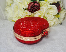 Load image into Gallery viewer, Red Crystal Bag Heart Purse Handmade Rhinestone Bling Clutch with Chain Strap
