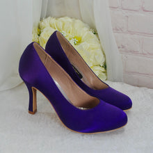 Load image into Gallery viewer, Purple Satin Bridal Shoes - Handmade Round Toe High Heels with Extra Padded Soles • UK4/US6.5
