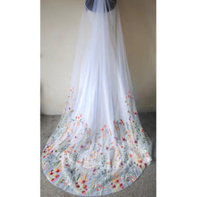 Load image into Gallery viewer, White Embroidered Floral Wedding Veil: 250cm Chapel Length, with Silver Comb
