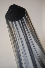 Load image into Gallery viewer, Black Wedding Veil – Handmade Soft Tulle Fingertip Veil with Pearls &amp; Silver Comb
