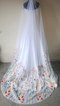 Load image into Gallery viewer, White Embroidered Floral Wedding Veil: 250cm Chapel Length, with Silver Comb
