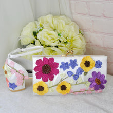 Load image into Gallery viewer, Floral Embroidered Satin Clutch Bag: Bridal Evening Purse with Chain
