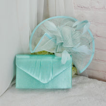 Load image into Gallery viewer, Mint Green Satin Clutch Bag and Fascinator Set
