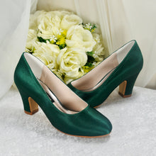 Load image into Gallery viewer, Burgundy Block Heel Satin Shoes, Wine Red Bridal Court Shoes
