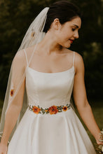 Load image into Gallery viewer, Floral Embroidered Bridal Belt: Autumn Flower Wedding Dress Sash
