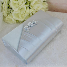 Load image into Gallery viewer, Silver Grey Satin Bridal Shoe Set: Handmade Heels, Clutch &amp; Fascinator
