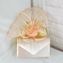 Load image into Gallery viewer, Champagne Satin Bridal Set: Handmade Clutch Bag &amp; Fascinator Hat
