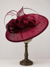 Load image into Gallery viewer, Handmade Burgundy Large Fascinator - Navy, Pink, Orange, Green Sinamay Hat
