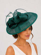 Load image into Gallery viewer, Handmade Burgundy Large Fascinator - Navy, Pink, Orange, Green Sinamay Hat
