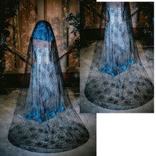 Load image into Gallery viewer, Gothic Wedding, Halloween Ring Pillow: Sparkling Cobweb Spider Bridal Rings
