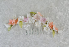 Load image into Gallery viewer, Porcelain Flower Bridal Hair Comb: Spring Colour Pearl Wedding Hair Accessory
