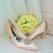 Load image into Gallery viewer, Satin Stiletto Heels – Champagne Bridesmaid Shoes With Pointed Toe Pumps &amp; 9cm Heel UK8/US10.5
