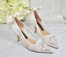 Load image into Gallery viewer, Bridal White Mesh Lace Bridal Heels: Wedding Shoes
