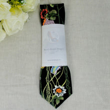 Load image into Gallery viewer, Black Floral Tie. Dark Embroidered Ties For Men. Secret Garden Neckties for Men. Childs or Adult
