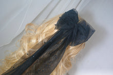 Load image into Gallery viewer, Black Pearl Tulle Bridal Hair Bow: Wedding Veil Alternative
