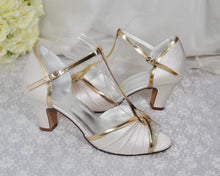 Load image into Gallery viewer, Vintage Style Ivory Block Heel Sandals: Ivory Mary Jane Bridal Shoes UK8/US10.5
