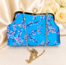 Load image into Gallery viewer, Black Cherry Blossom Floral Bridal Clutch: Embroidered Bag, Detachable Chain
