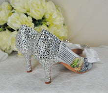 Load image into Gallery viewer, Alice in Wonderland Bridal Pumps: Handmade Decoupage Wedding Shoes
