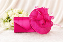 Load image into Gallery viewer, Fuchsia Satin Fascinator and Clutch Bag Set: Handmade Wedding Outfit
