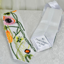 Load image into Gallery viewer, Personalised Embroidered Wildflower Satin Tie: Secret Garden Wedding Necktie
