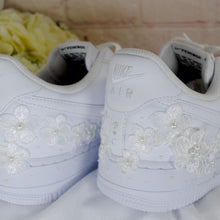 Load image into Gallery viewer, Personalised Embroidered Genuine Air Force 1 AF1 Trainers for Bride, Customised Bridal Sneakers, Alternative Wedding Shoes
