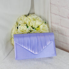 Load image into Gallery viewer, Lilac Purple Satin Clutch Bag and Fascinator Set: Wedding Guest Outfit

