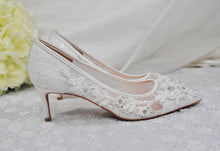 Load image into Gallery viewer, Low Heel Lace Bridal Pumps with Floral Beading - UK7 - Ready to Dispatch
