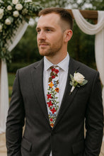 Load image into Gallery viewer, Embroidered Wildflower Mens Tie: Floral Wedding Necktie
