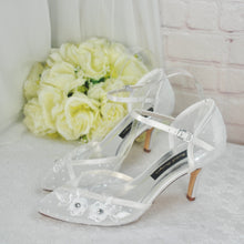 Load image into Gallery viewer, Ivory Satin Bridal Sandals – Handmade Custom Bridal Shoes With Ankle Strap UK5/US7.5

