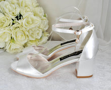 Load image into Gallery viewer, Wedding Block Heel Sandals – Handmade Bridal Ankle Strap Shoes with Padded Sole  • UK6/US8.5
