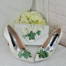Load image into Gallery viewer, Ivory Satin Clutch Bag and Fascinator Set: Handmade Bridal Hatinator

