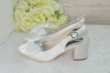 Load image into Gallery viewer, Ivory Satin Slingback Block Heel Bridal Shoes – UK 3 – Ready to Dispatch
